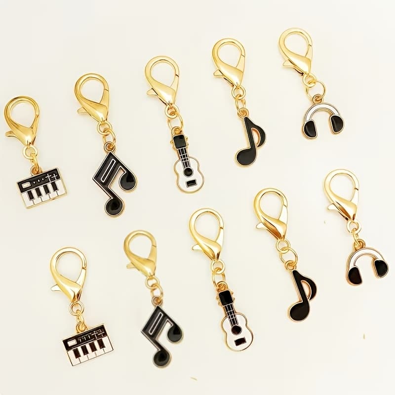 TEMU 10pcs -themed Keychains Featuring Piano Notes And Ukulele Designs, Cute And Personalized Bag Charms, Craft Keyhole Pendants And Accessories.