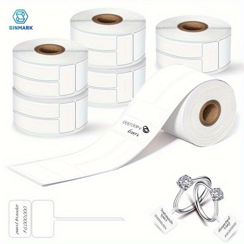 TEMU Sinmark Tags, Jewelry Price Tags - Self-adhesive Paper Labels Compatible With Sk58, Sk20, Sk35, Sk45, M110, M221, M220 Label Printers, X 0. (25x15mm+46mm), 90 Sheets/roll/