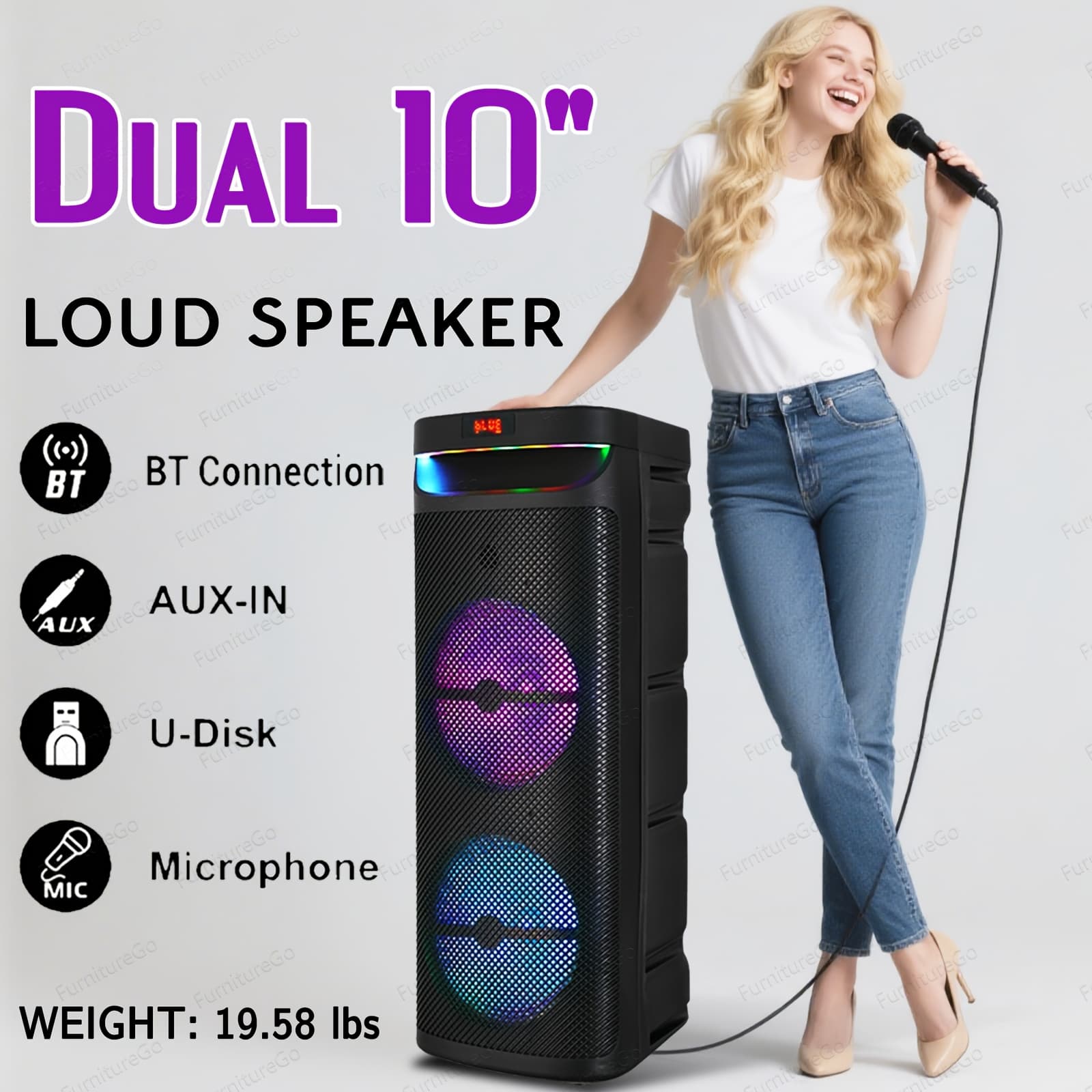 TEMU Wireless With Dual Subwoofers, Rgb Lighting, Fm Radio, Usb/tf , Tws Pairing, And 20 Hours Of Playtime