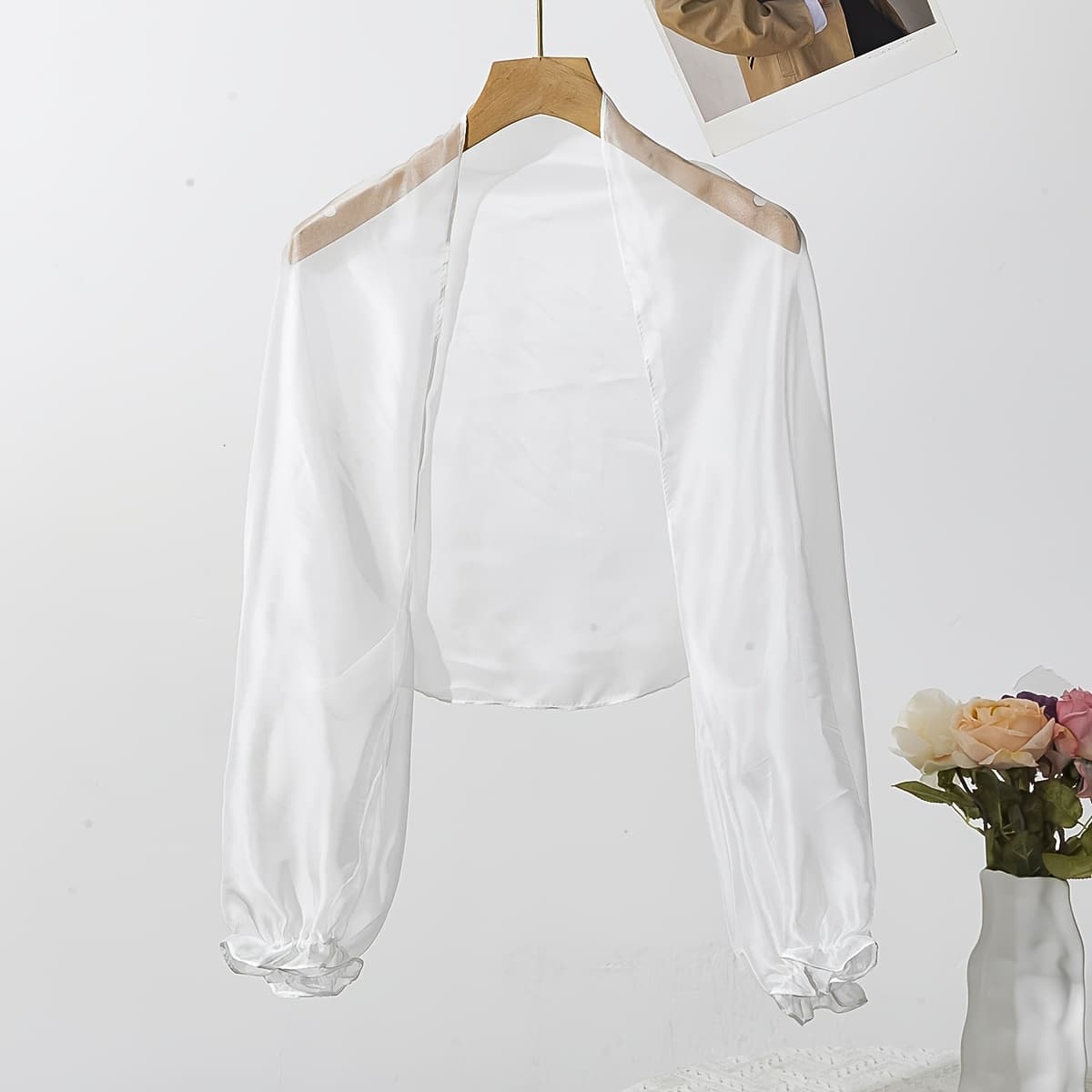 TEMU 1pc Solid Color Chiffon Shawl, Fashionable And Versatile Long Sleeve Wrap