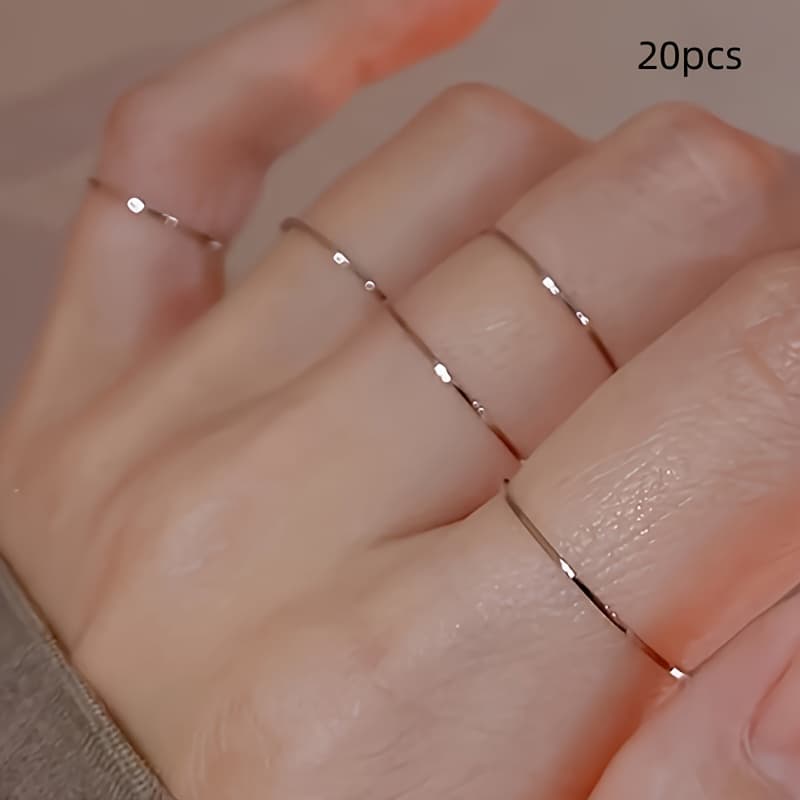 TEMU 20pcs Women' Joint Rings - Sparkling Knuckle, Fade-resistant Seamless Design For Casual Attire, Multifunctional Gift Suitable For Daily Use & Valentine's Day - Elegant Minimalist Style, Value