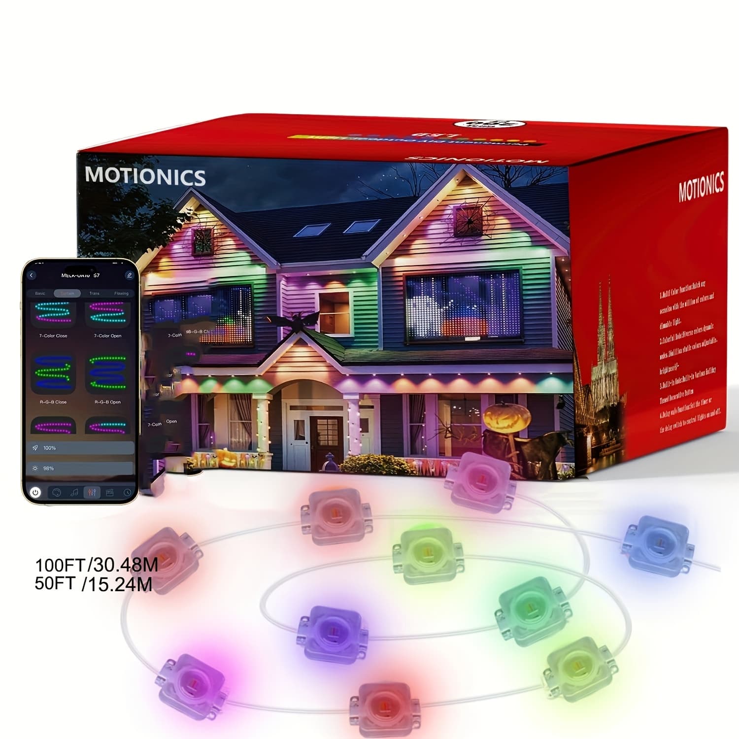TEMU 100ft/50ft Rgb Ic Lights, Rgb Led Lights With App/remote Control, Ip"67" Led Outdoor String Lights For Christmas, Halloween, Indoor, Outdoor Decor