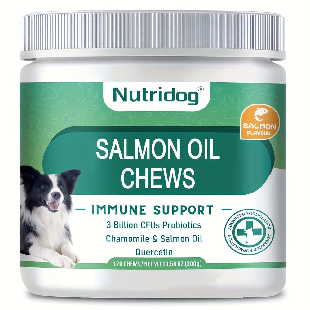 TEMU Nutridog 300g Dog Nutritional Supplements - Salmon Oil Chews 120 - Made With Ingredients - Salmon Flavor