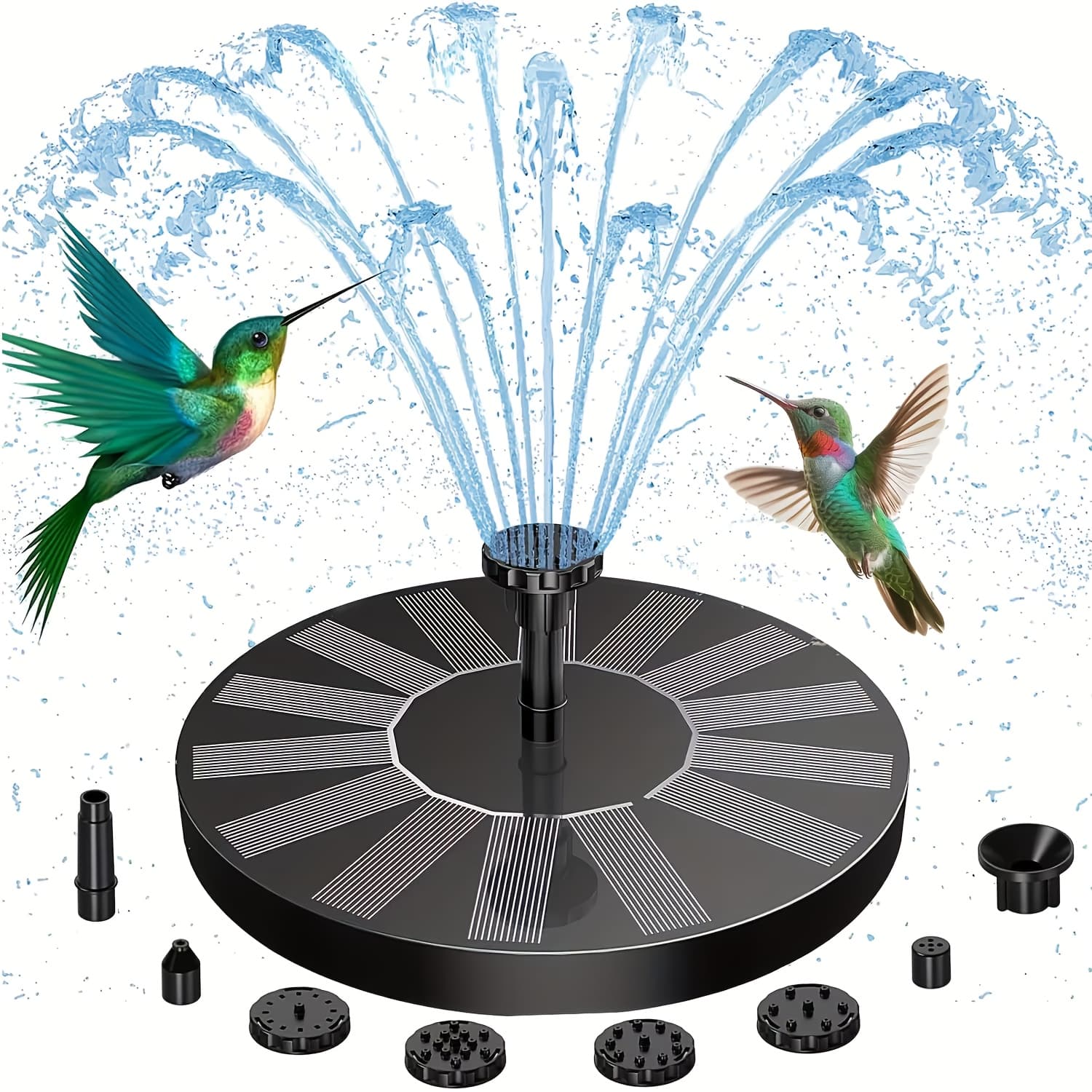 TEMU Solar Bird Bath Fountain Pump, Solar Fountain Pump For Bird Bath With 6 Nozzles, Solar Powered Water Fountain Pump For Garden, , Pool, Fish Tank And Outdoor, 1.5w, 1.5w-new