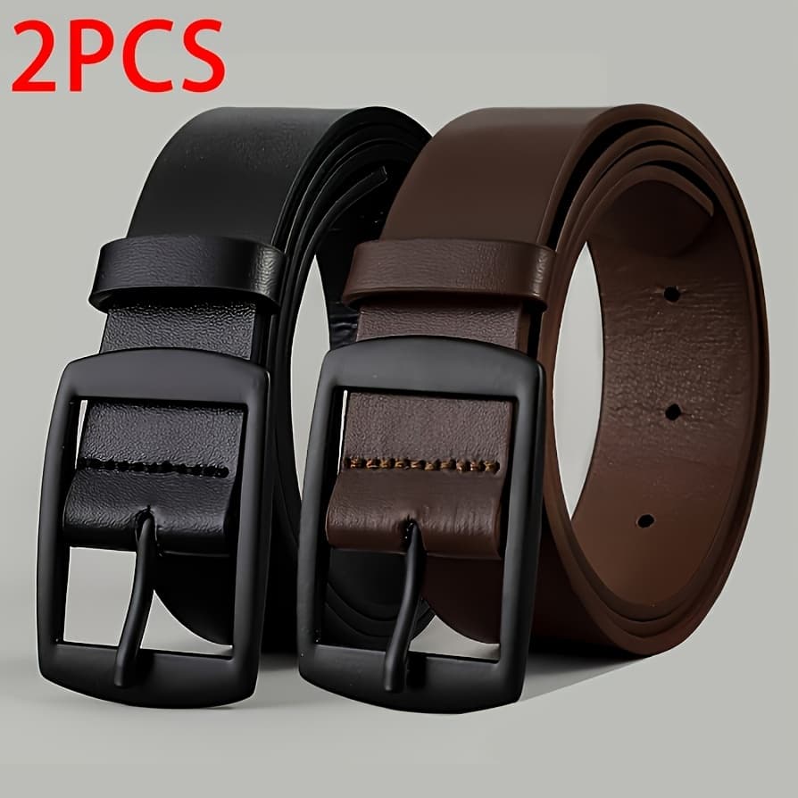 TEMU Set Of 2 Premium Men's Belts Made Of Faux Leather With A Metal Pin , High-quality Designer Waist Straps Suitable For Jeans, In Plus Sizes For Women