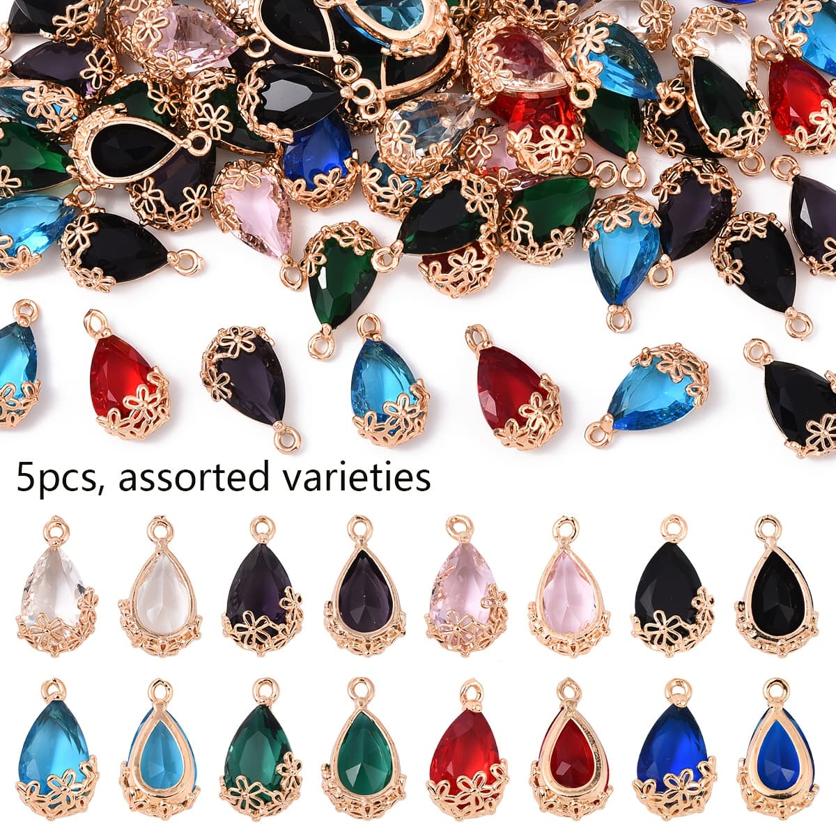 TEMU 5 Hollowed-out Plum Edge Teardrop-shaped Transparent Glass Pendants For Additions, Suitable For Making Bracelets, Necklaces, Earrings, Tassels, And Hair Ornaments