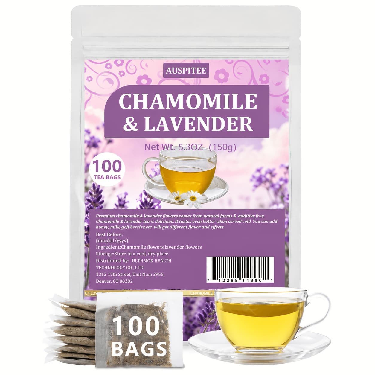 TEMU Ulthmok 100 Packs Chamomile & Lavender Tea, 5.3 Ounces, Afternoon Tea, High-quality Herbal Blend, Caffeine Free, 1.5 Grams Per Bag,, Easter,, Tag Update, Random Distribution