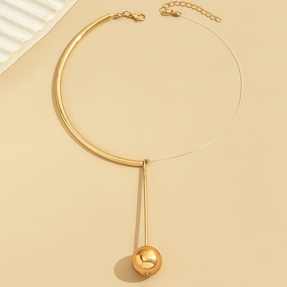 TEMU 1pc Of Fashionable Metal-style Circular Pendant, Half-metal Choker, Half-transparent Fishing Line, Asymmetrical Choker