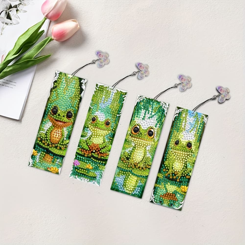 TEMU Set Of 4 Diamond Painting Frog-themed Tassel Bookmarks