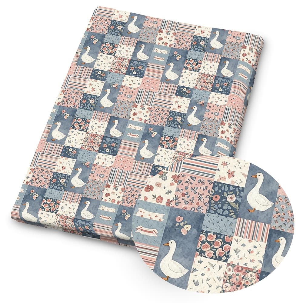 TEMU 1pc Vintage Duck Bow Print Fabric - 59 X 19.68 Inches (150 X 50cm) Pre-cut Polyester Fabric With Pastel Farmhouse Duck Patterns - Suitable For Diy Sewing, Scrapbooking, Tablecloths And Crafts