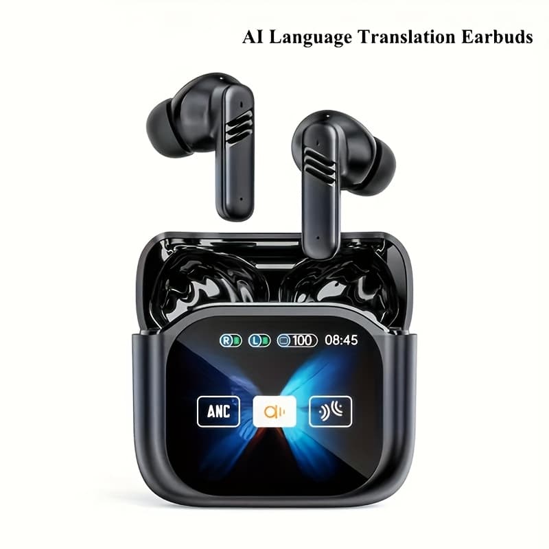 TEMU Wireless Headphones For Real-time Translation Featuring Enc Technology, Wireless 5.4, A Full- Display, Stereo Audio, In-ear Design, Noise Cancellation, Volume Adjustment, And Usb Type-c Charging.