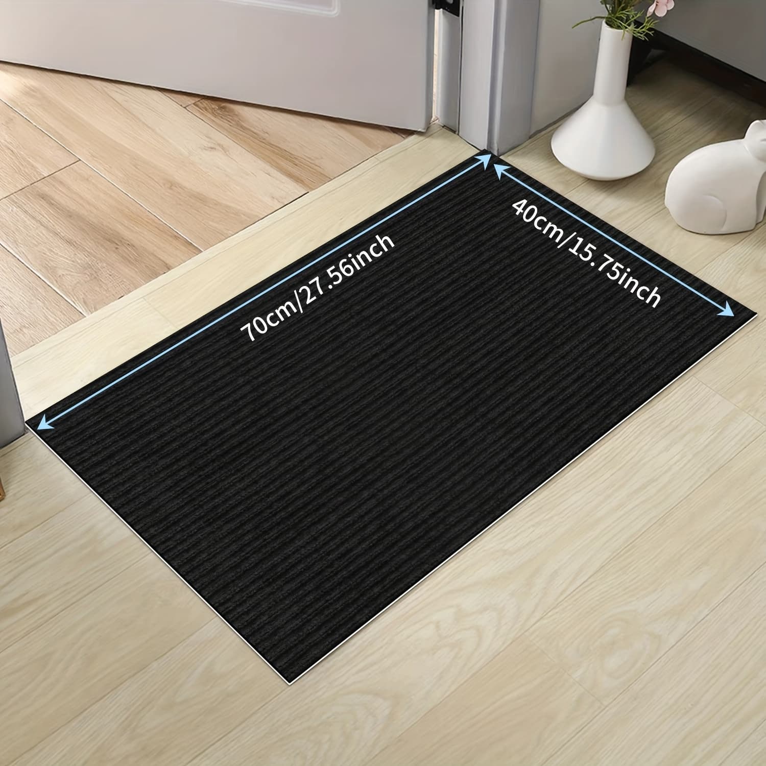 TEMU Large Square Non-slip Door Mat - Washable Indoor/outdoor Entry Mat With Backing, Black With White Border, Perfect For Bedroom, Home Decor, Kitchen, And Holiday Use, Washable Area Mat