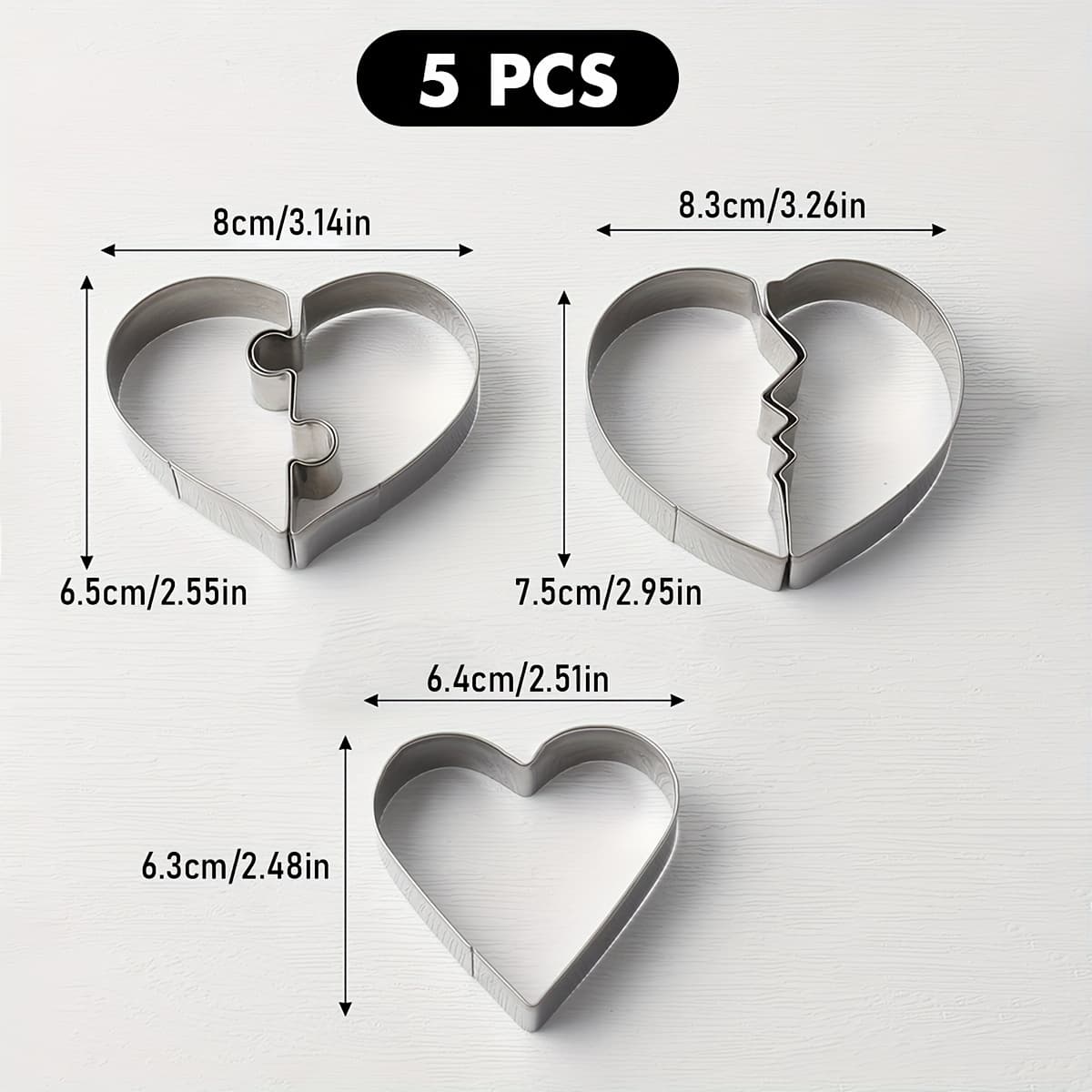 TEMU 5 Pieces Creative Heart Puzzle Cookie Cutters - 430 Stainless Steel Baking Tools For Treats