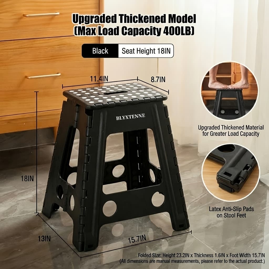 TEMU Blyxtenne 18" Folding Step Stool With Handle, Black And White Portable Collapsible Small Plastic Foot Stool For Adults - Use , Bathroom, And Bedroom, Christmas Gift