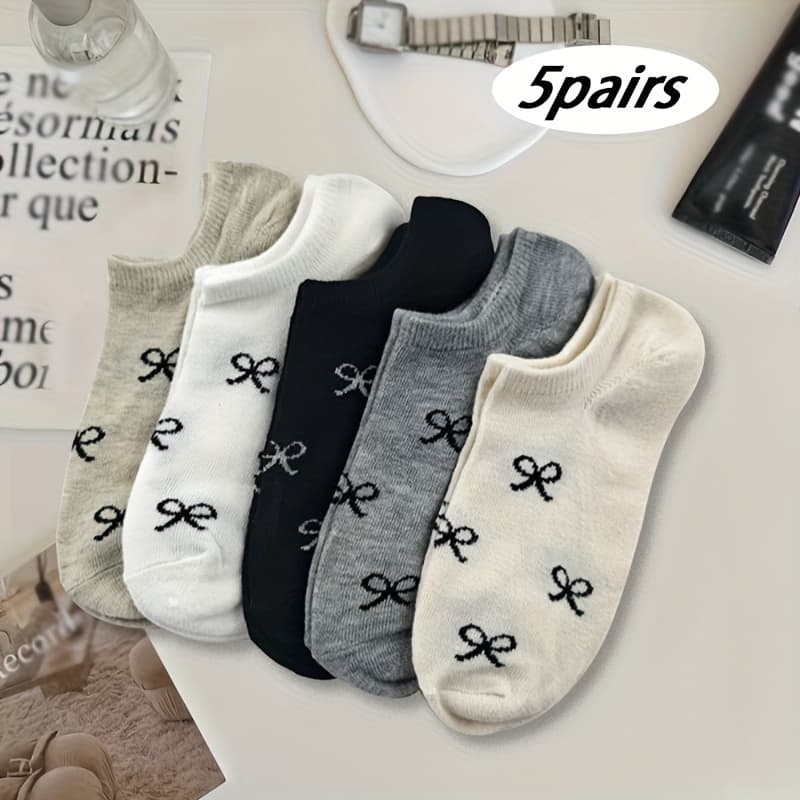 TEMU 5-pack Bowknot No-show Socks, Simple And Versatile Socks