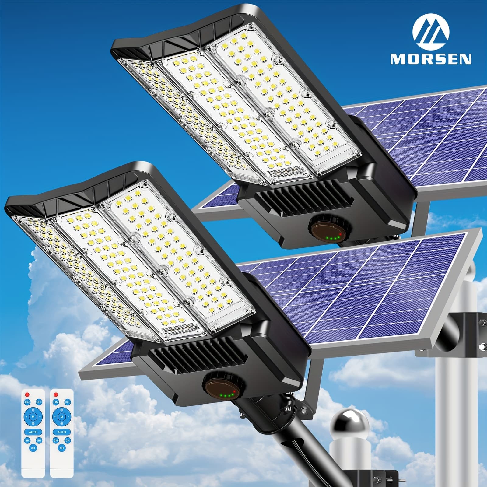TEMU Morsen 2pcs Solar Street Light, Commercial Grade Solar Lights Outdoor Dusk To Dawn, Solar Street Lights Outdoor With Motion Sensor And Remote Control, Solar Lights For Yard, Country