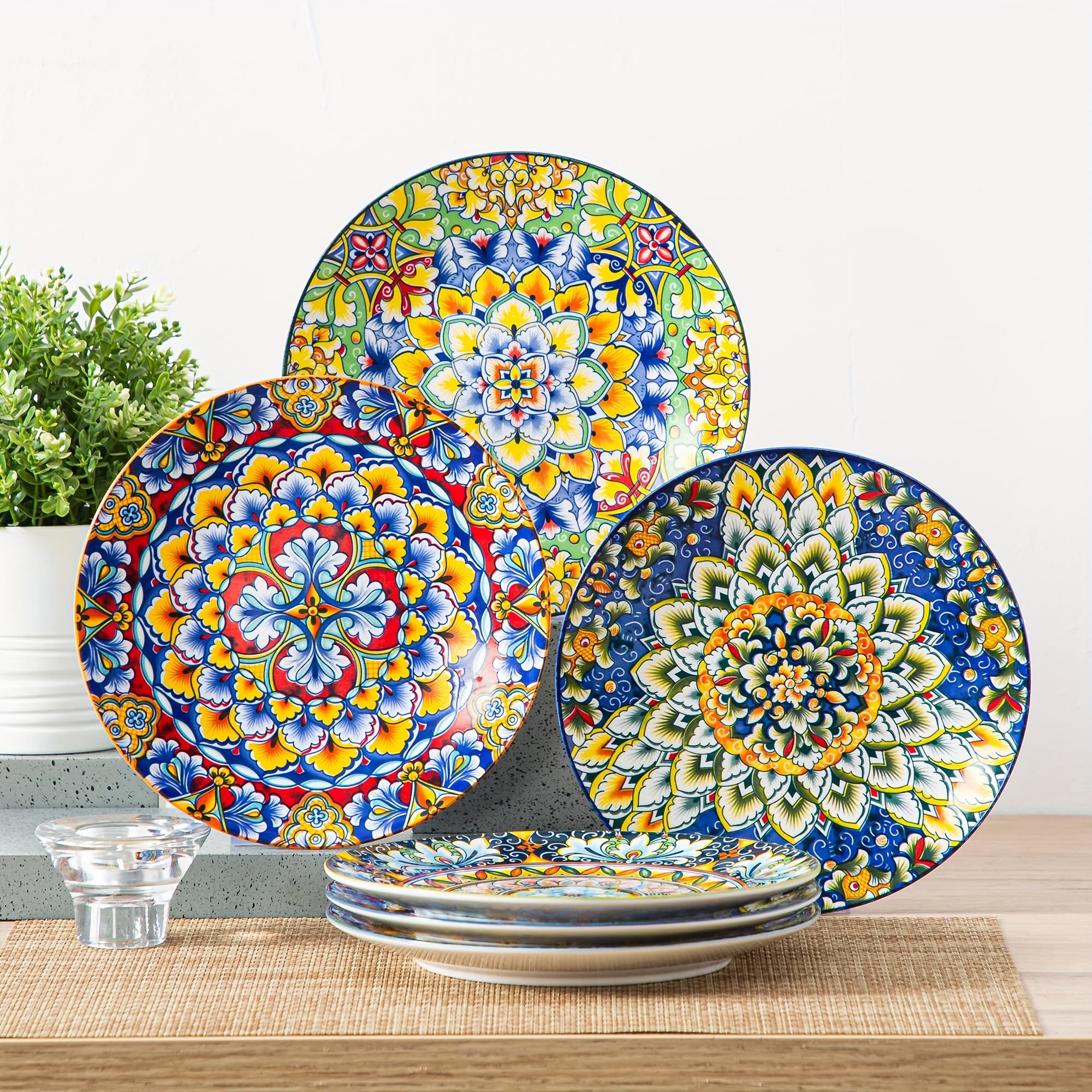 TEMU 6pcs Dessert Plates Porcelain Boho Style 8 Inch Salad Plates Pasta Plates