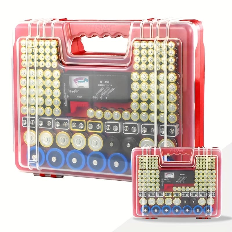 TEMU Large Capacity Battery Storage Box With Free Battery Tester Included. Battery Not Included