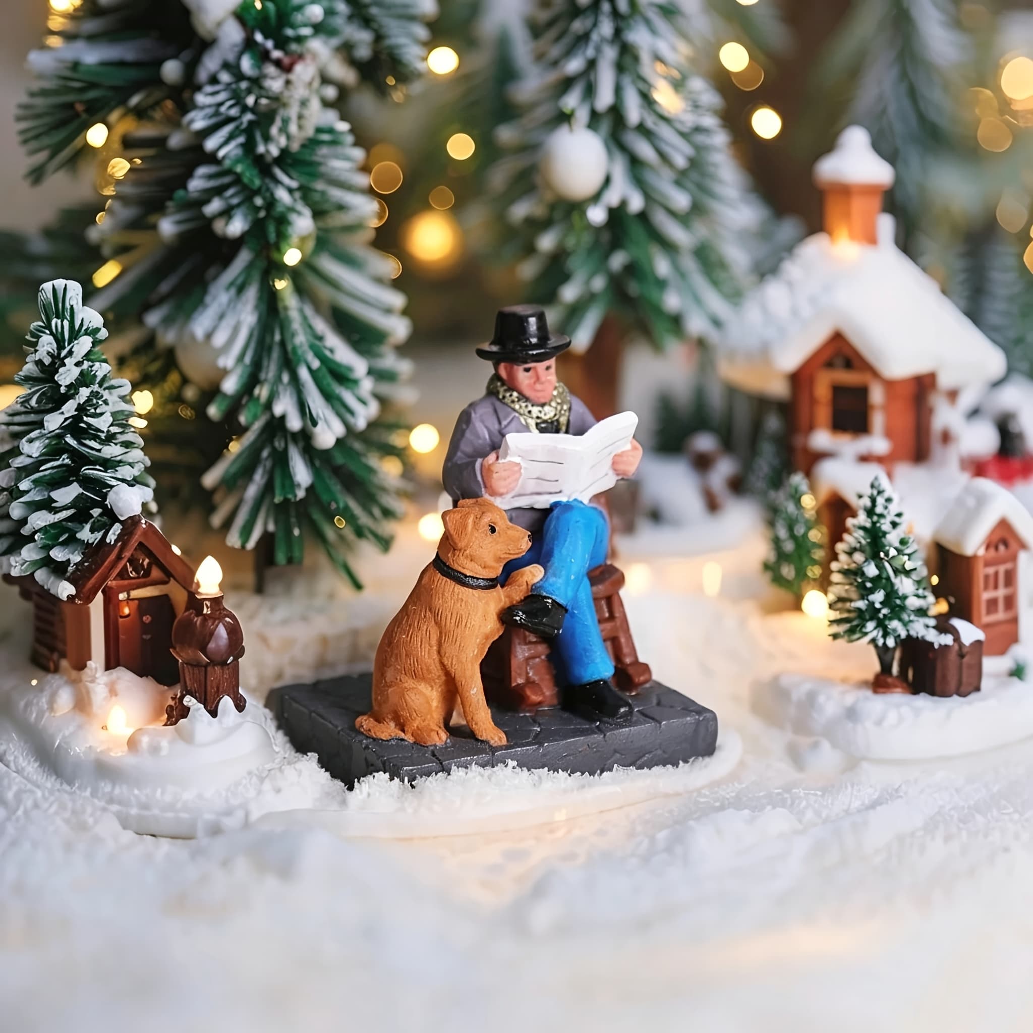 TEMU Christmas Decoration Statue Retro Reading Gentleman With Pet Dog Resin Miniature Scene Desk Christmas Creative Decor Small Statue Ornament