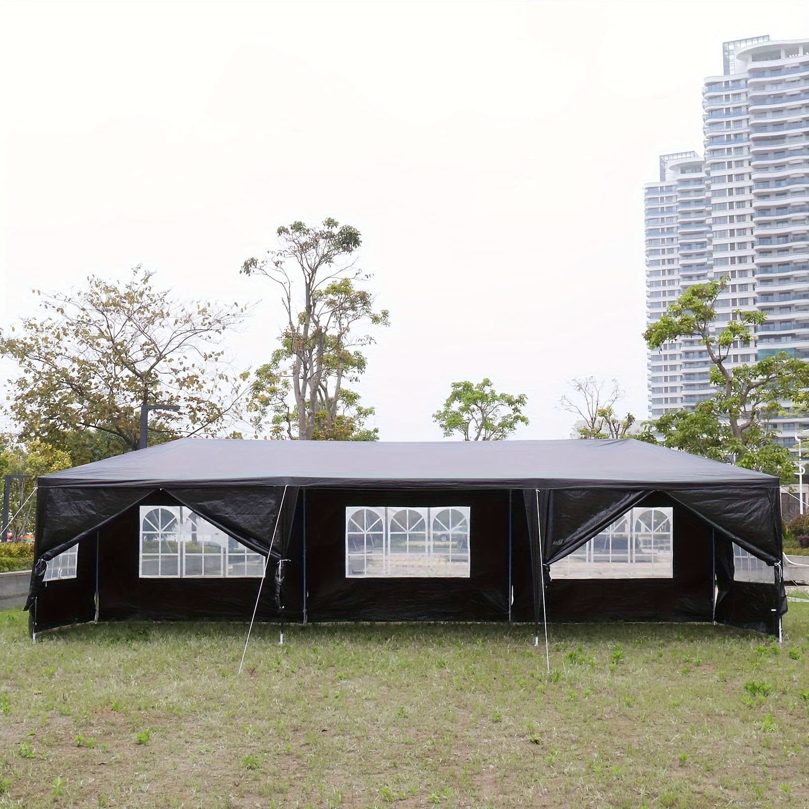 TEMU 10'x30' Outdoor Party Tent With 8 Removable , Waterproof Canopy Patio Wedding Gazebo, Black