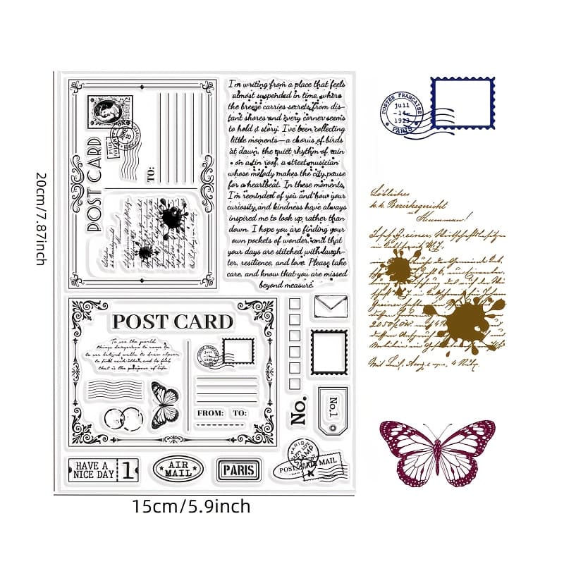 TEMU Retro Postcard Print Pattern Lettering Clear Stamp, Suitable For , Card Making Paper