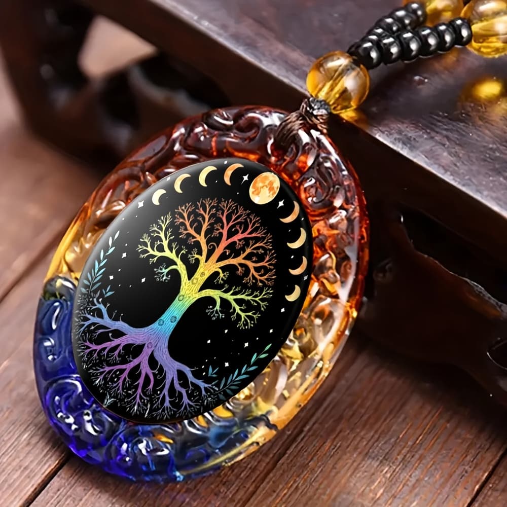 TEMU A Colorful And Stylish Moon Phase Starry Pendant, An Elegant Oval Necklace, A Religious Jewelry Gift For Men.