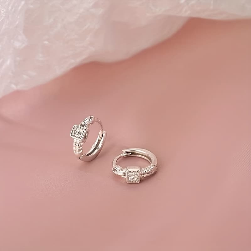 TEMU 925 Sterling Silvery Earrings Inlaid With Small Zircons, Fashionable, Elegant And Simple, Very Suitable For Women'