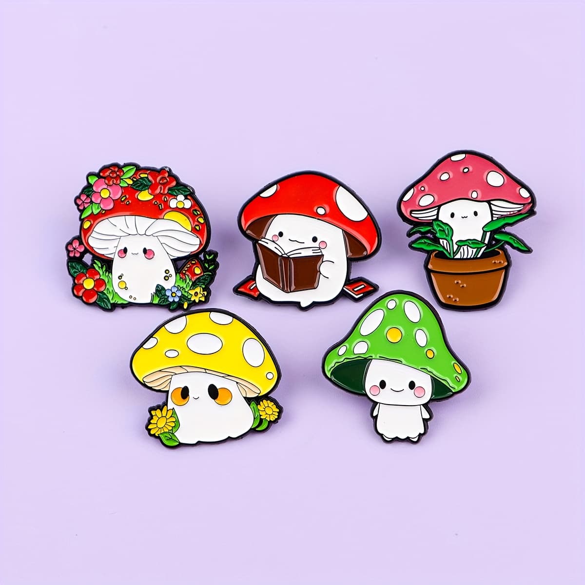 TEMU 5pcs Cute Mushroom Lapel Pins Badges Brooch For Clothes Enamel Pins Backpack Additions Decorative Jewelry Gifts