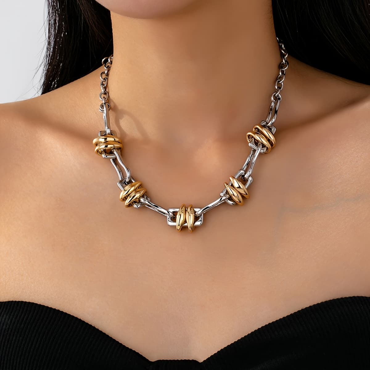 TEMU Women's Gothic Heavy Metal Necklace - Plated Irregular Geometric Pendant With Design (dark &), Statement Gift For Parties, Daily Wear & Special Occasions