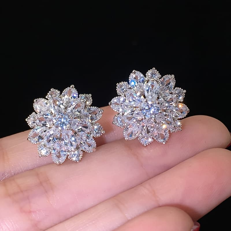 TEMU 1 Pair Sparkling Cubic Zirconia Stud Earrings Classic Party Jewelry Gift