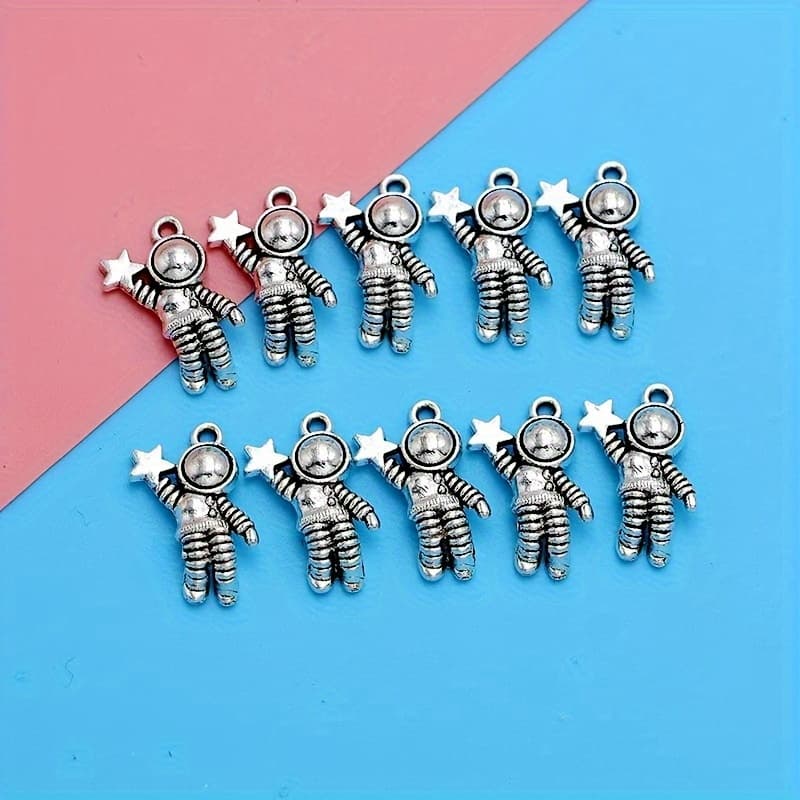 TEMU Set Of 10 Vintage Silvery-colored Astronaut Pendants For Jewelry Such As Bracelets, Earrings, And Necklaces, Measuring 20x12mm