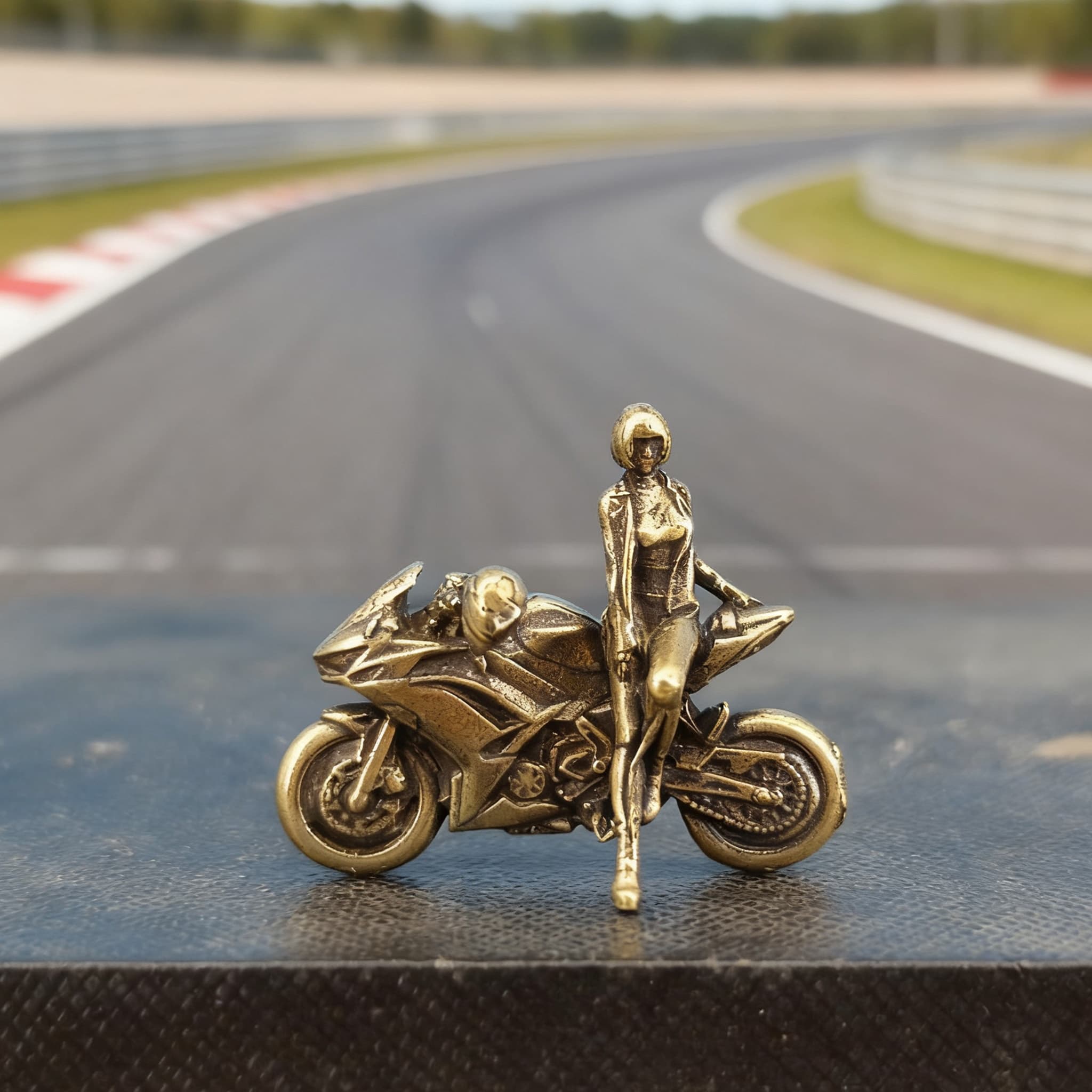 TEMU Brass Short-haired Motorcycle-riding Beauty Miniature Figurine Model, Scale, Suitable For Sand Table Scenes And Micro-landscape Ornaments, Small Statue Made Of Metal Model Material