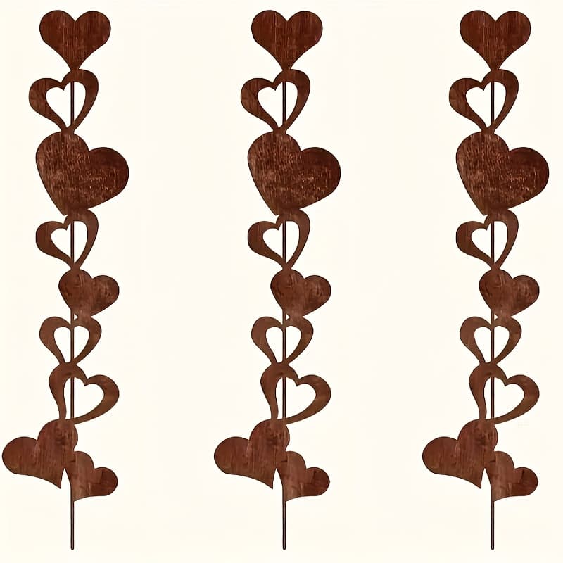 TEMU 【2d Flat】 [2d Flat] 3pcs Garden Metal Decoration - Heart-shaped , Ideal For , Easter, Christmas | Perfect Gift For , Balcony, Courtyard, Or Garden Decor