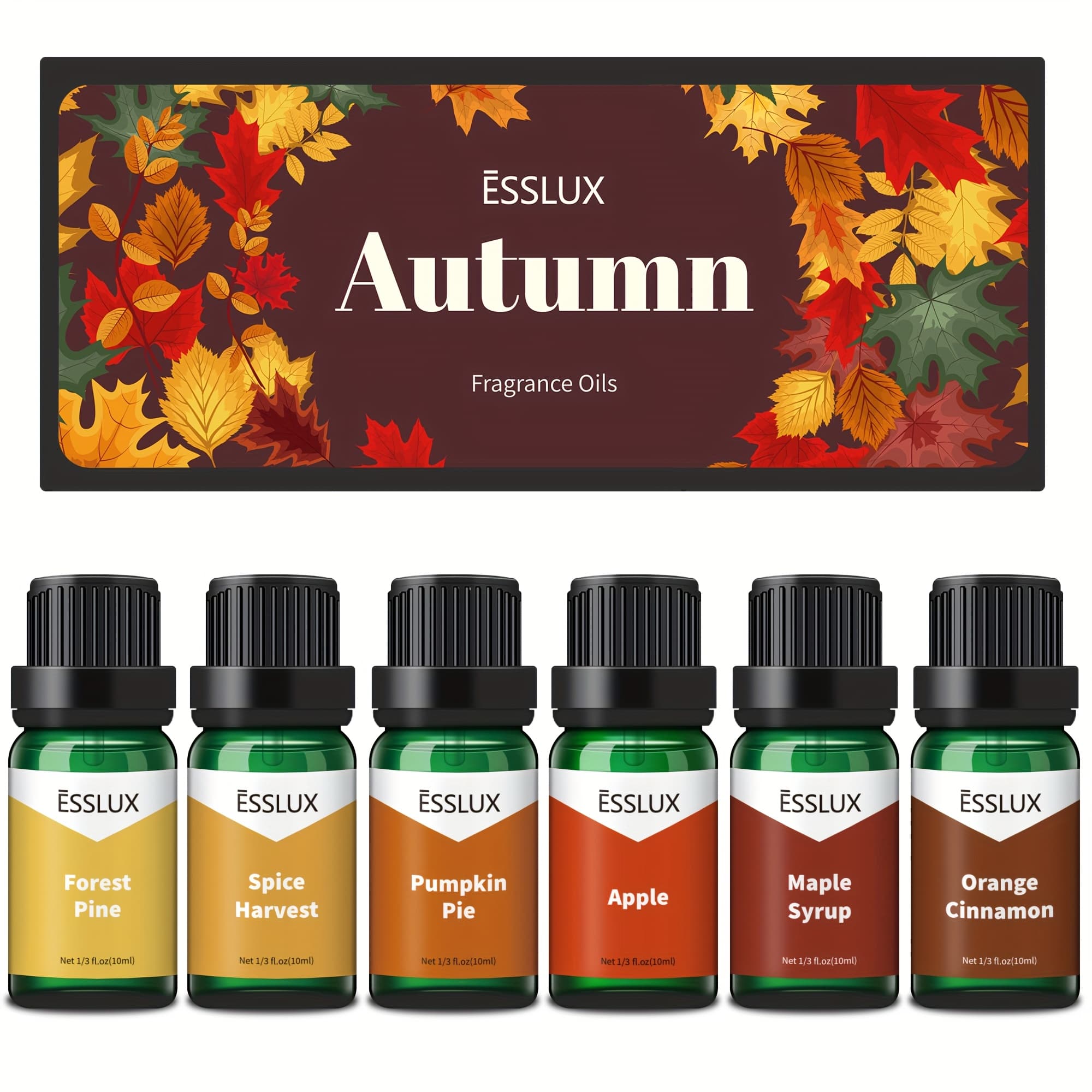 TEMU 6x10ml Autumn Fragrance Oil, Esslux Fall Scented Oils Set, Essential Candle Scents For Candle Making, Diffuser, Laundry, Dryer Ball, Aromatherapy Oil Gift Set, , Orange Cinnamon, , Maple Syrup