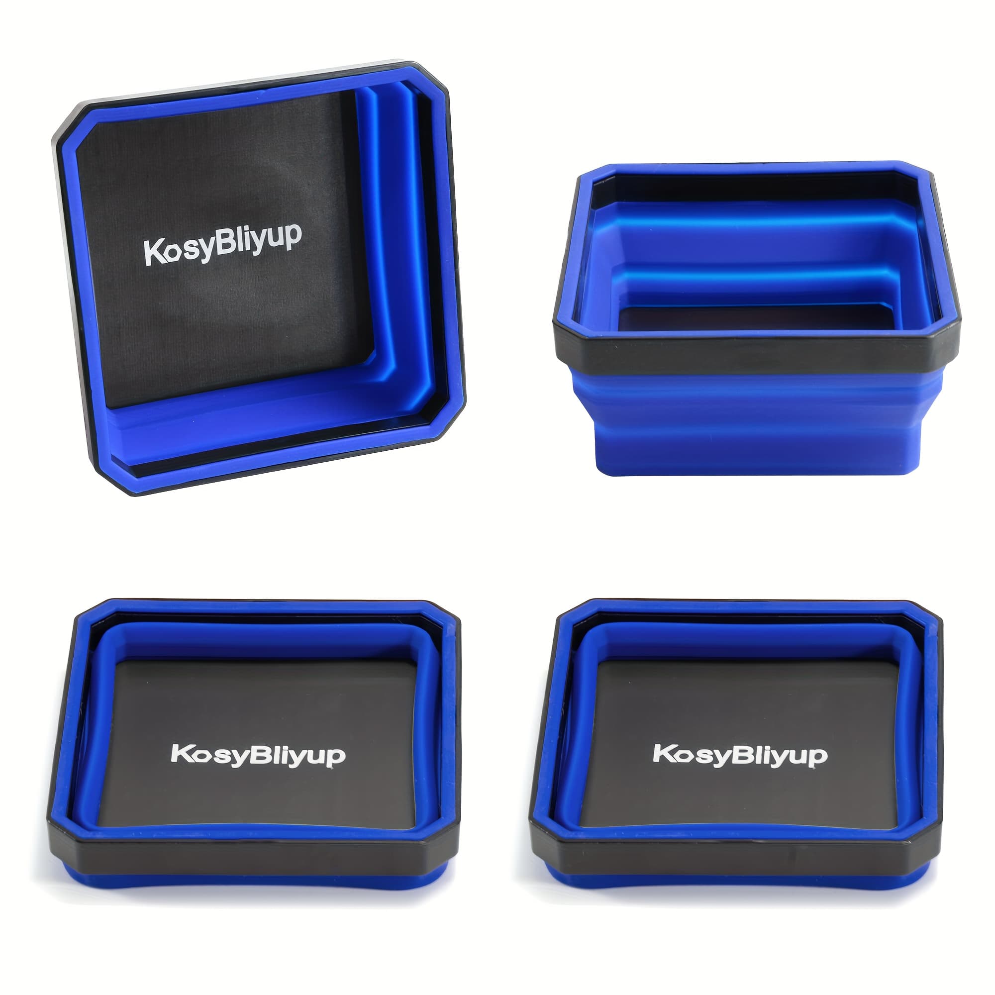 TEMU Magnetic Foldable Parts Tray Set, 4 Pack 4.5 Inch Square Magnetic Tool Trays For Screw, Bolts, Nuts, Washers, Pins And Other Small Metal Parts, Blue
