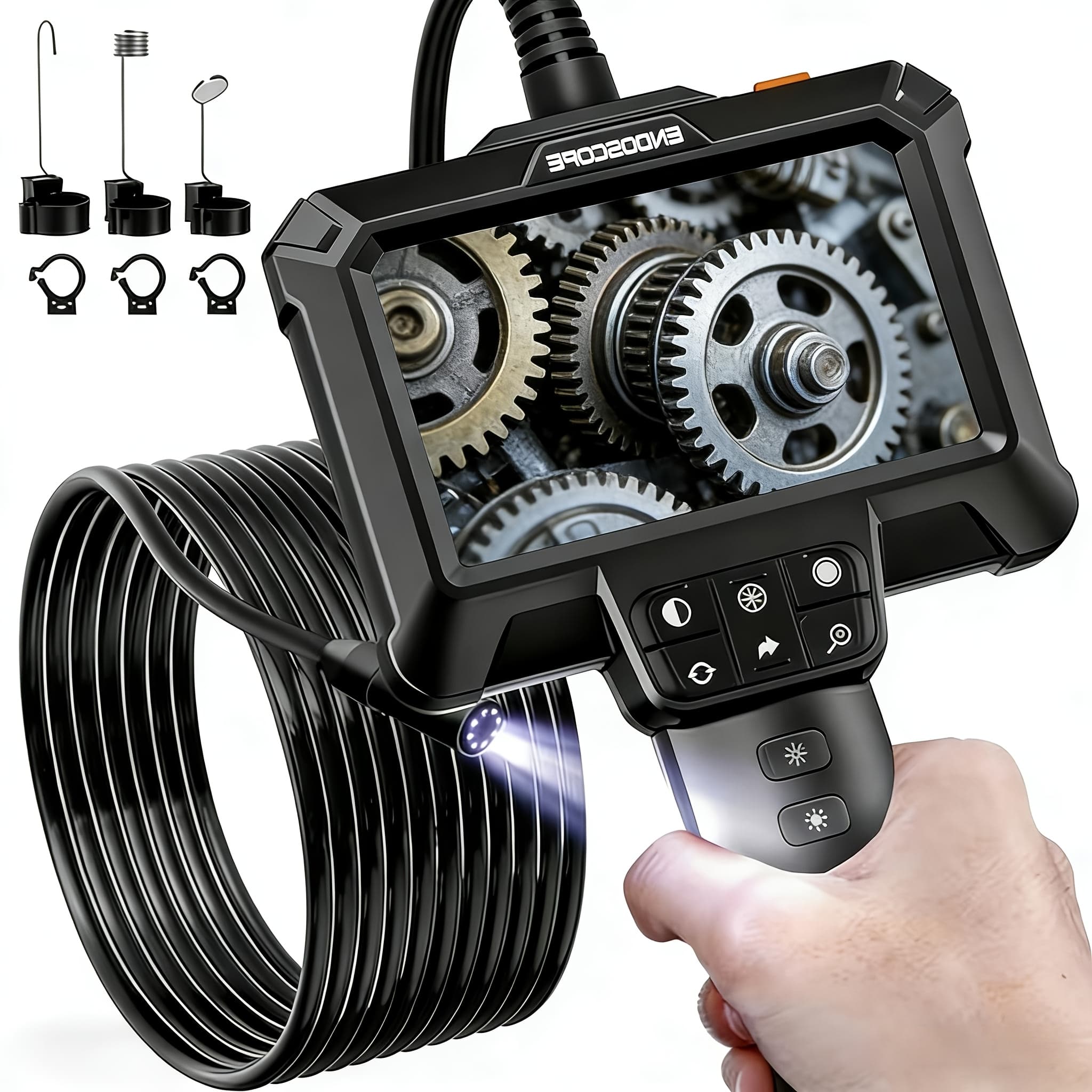 TEMU Endoscope Camera With Light, Borescope Camera With 8 Adjustable Led Lights | Lcd Screen Borescope | Hd 1080p Monitor Inspection Camera Scope Camera With 16.5ft Cord
