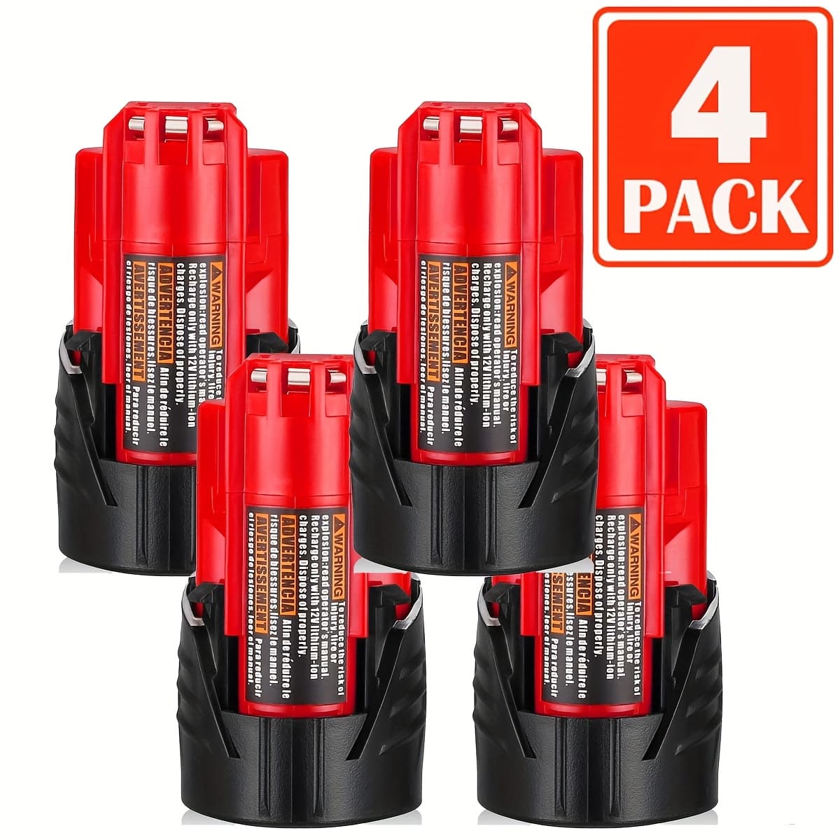 TEMU 4pcs 12v 3.0ah For For M12 Lithium , Compatible With 12v Tools/ Heated Jacket 48-11-2420 48-11-2440 48-11-2402 48-11-2411 Cordless Power Tools
