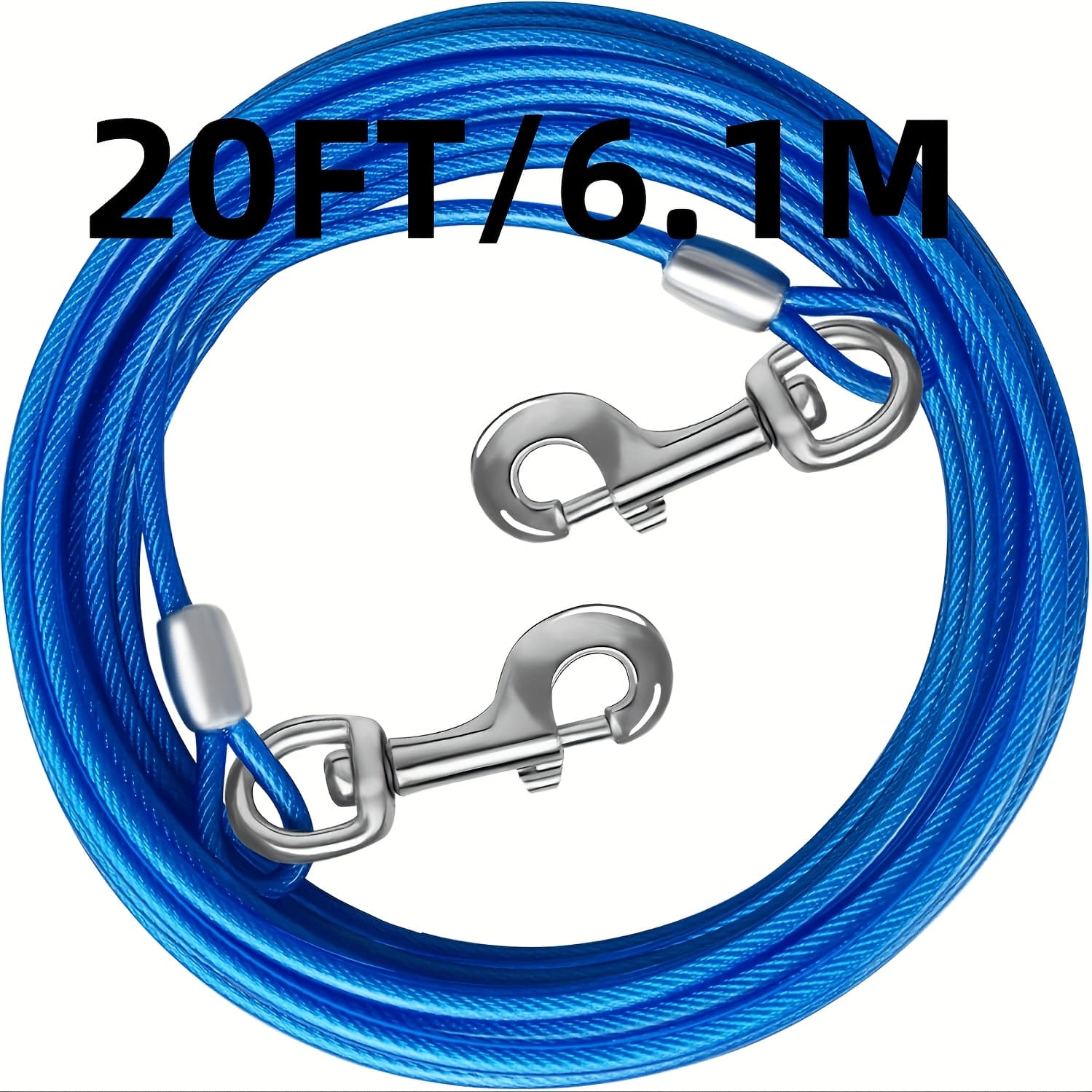 TEMU Dog Tie Out Cable 10/15/ Ft Runner For Yard Steel Wire Cable With Durable Superior Clips Blue Chains For Outside Dog Lead For Large Up To 165 Lbs