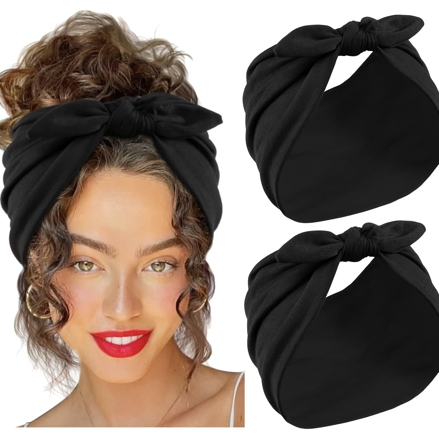 TEMU 2pcs Women's Black Wide Headbands - 7-inch Hair Bands With Bohemian , Perfect For Sports, Yoga & Casual Attire | Non-slip Sport Headbands, Stylish Accessories,