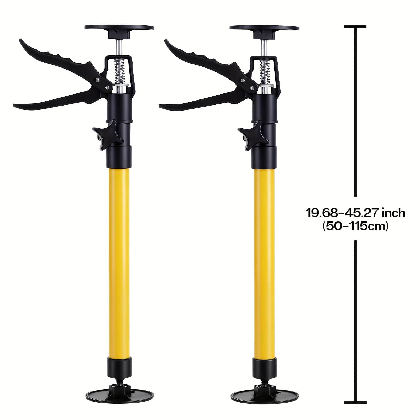 TEMU 2pcs Telescopic Support Rods, 19.7-45.3 Inch Yellow Steel Support System, 88.18 Lbs Load Capacity, Thickened Base For Extra Stability, Adjustment For Lifting Drywall, Cabinets, Panels
