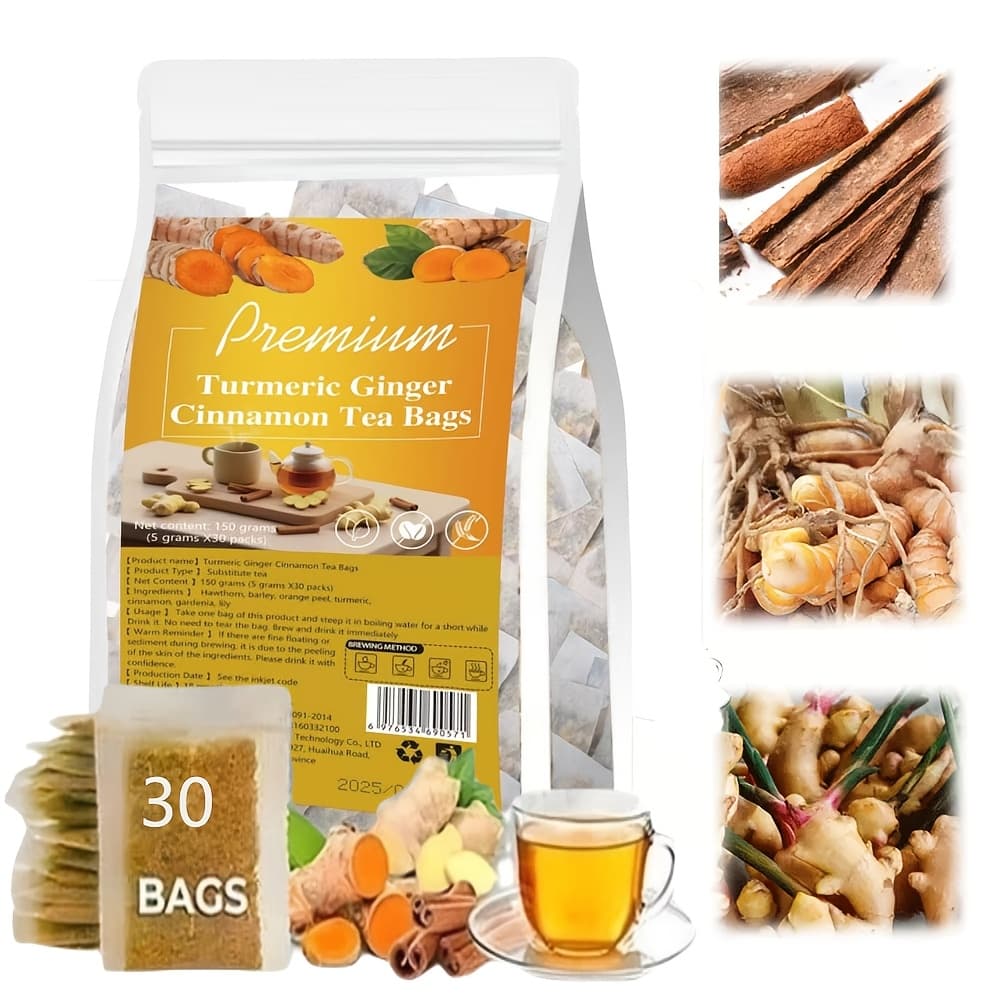 TEMU Premium Turmeric Ginger Cinnamon Tea, Premium Natural Ingredients. Turmeric Ginger Tea. No Sugar, No Caffeine, Holiday Gift