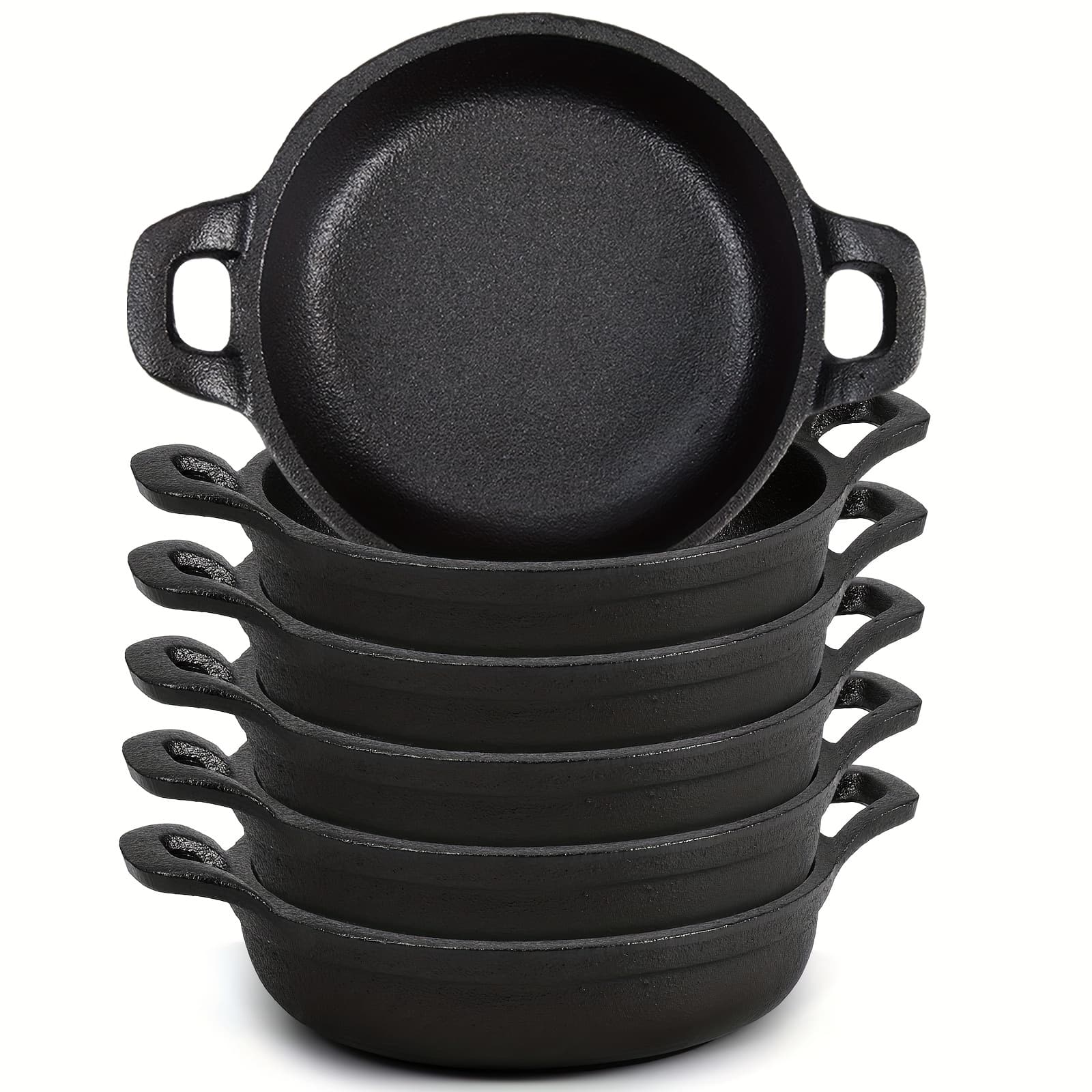 TEMU Mini Cast Iron Skillets 5 X .3 Inch Cast Iron Pan Small Ramekin Set Black Casserole Dish Cookware Oven Skillets For Kitchen Indoor Outdoor Picnic (6pcs)