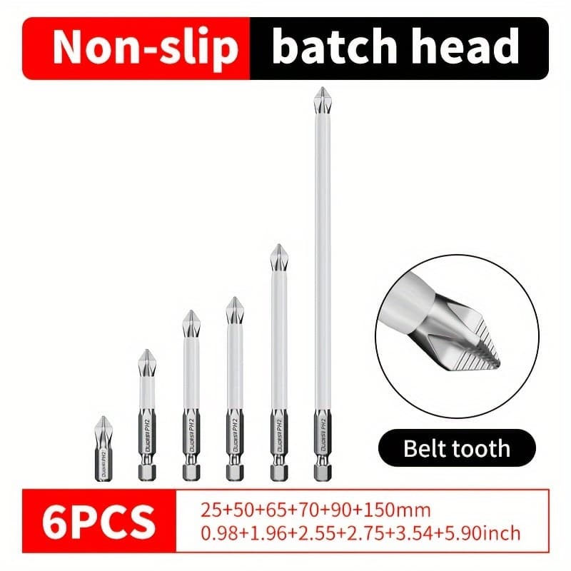 TEMU 6pcs Alloy Screwdriver Bit Set, Magnetic Phillips Head, High Hardness H62hrc, For Electric Drill And Driver, Grey