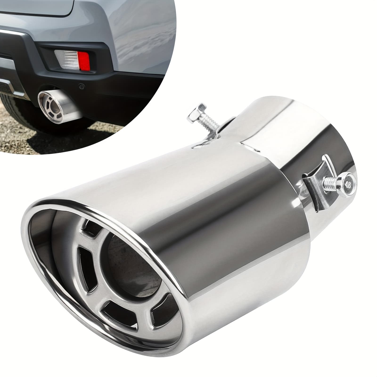 TEMU 1pc Universal Stainless Steel Exhaust Tip, Inlet Diameter 2.5"/6.3cm, -resistant High-temperature Car Exhaust Pipe, Performance Upgrade For Reduced Back Pressure & Fuel Efficiency