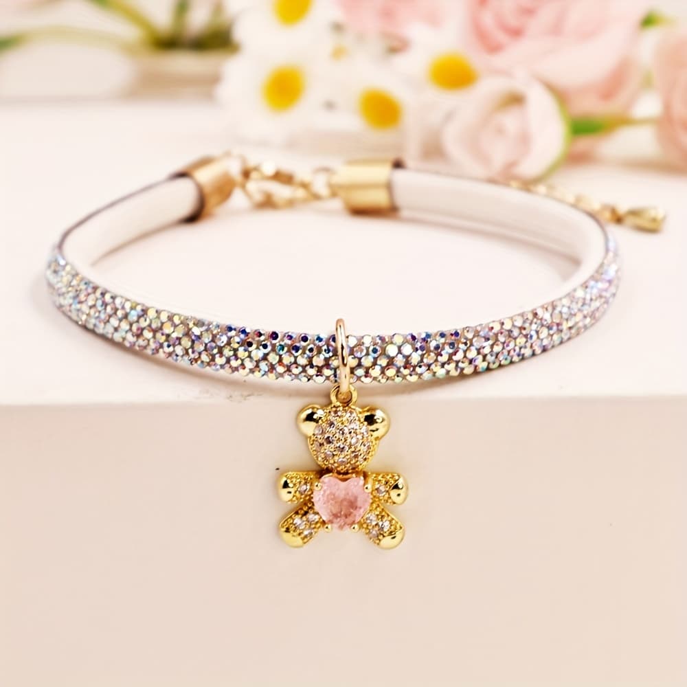 TEMU A Single Piece Of A -studded Bear Pendant Pet Necklace, Adjustable For Cat Collars And Small Dog Collars, Suitable For Cats And Small/medium Dogs, A Stylish Pet Accessory