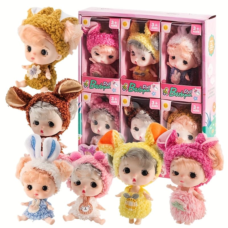 TEMU 6pcs Mini Kids Doll Figures With Animal Costumes - Realistic Pvc Suitable For , Washable Teen Doll Accessories With Outfits, Gift For Collectors, For Graduation, Halloween, Christmas (no )