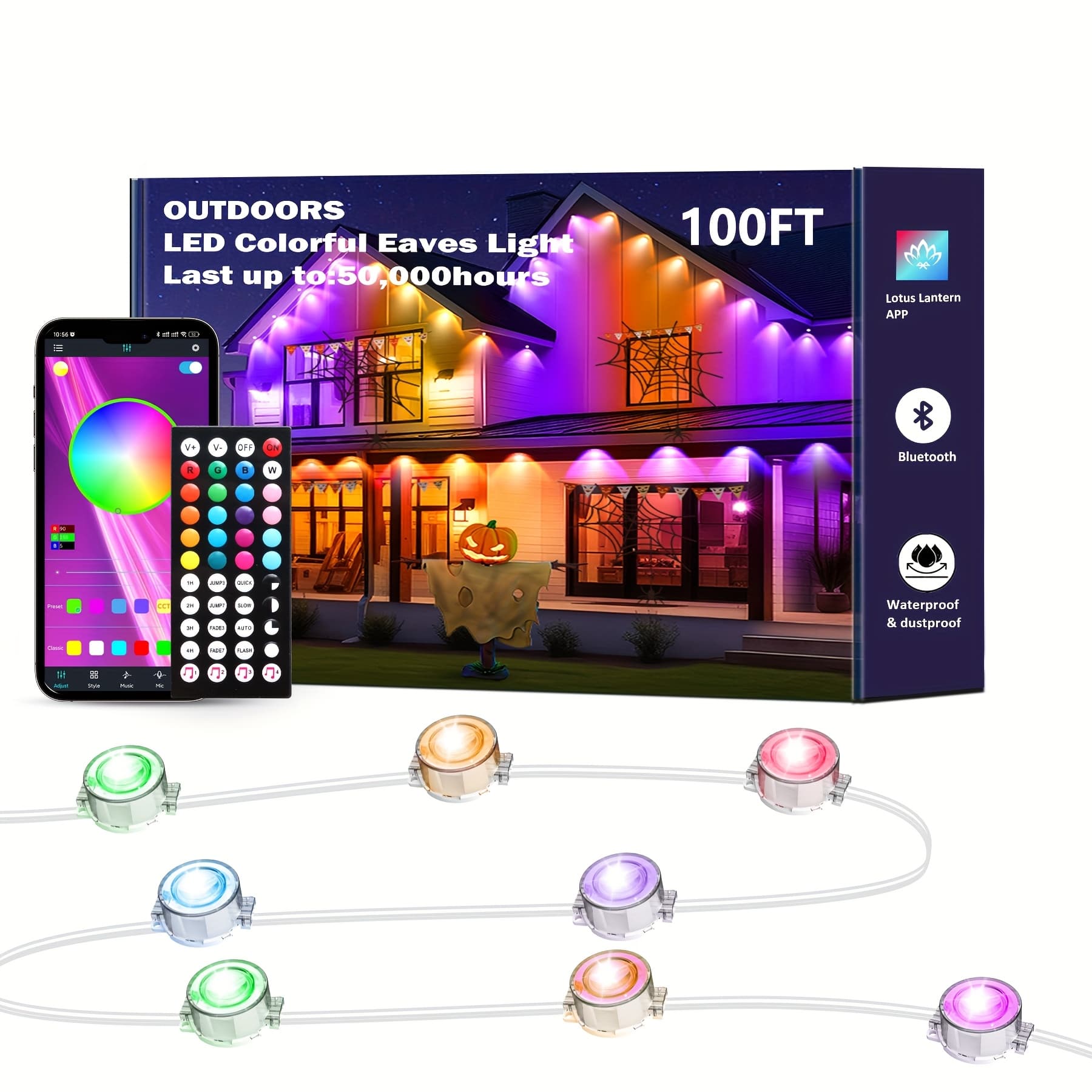 TEMU 100ft/200ft/49ft/19ft Lights Lights Outdoor Permanent Christmas Multicolor Warm Changing Music Sync Timer Dimmable