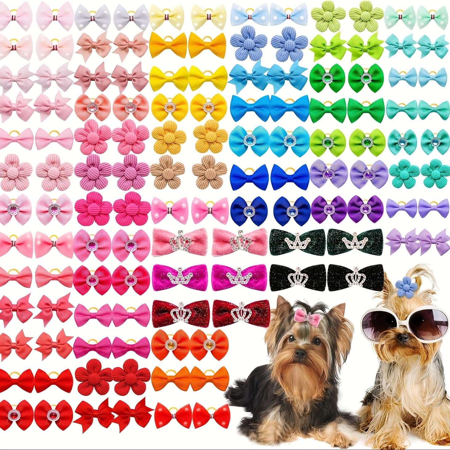 TEMU 100pcs Hair Bows, Mix Small Medium Dog Hair Grooming Bows, Puppy Cute Bows For Daily Wearing Holiday Birthday Dog Hair Costume Additions
