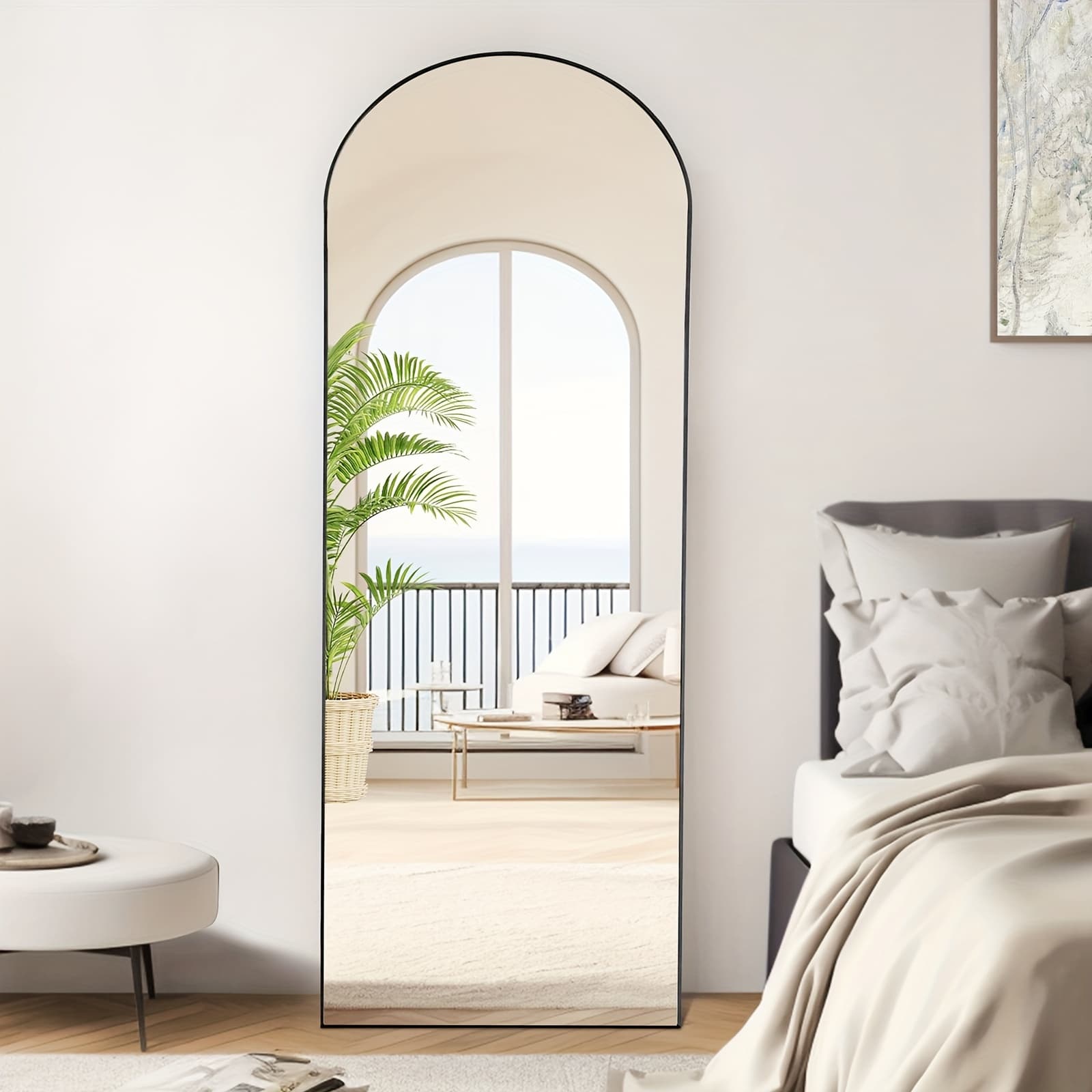 TEMU Arched Full Length 64" X 21"/ 59"x16"mirror With Stand, Floor Mirror With Aluminum Alloy Frame For Bedroom, Standing Full Body Mirror With -proof Nano Glass For Wall, Living Room,