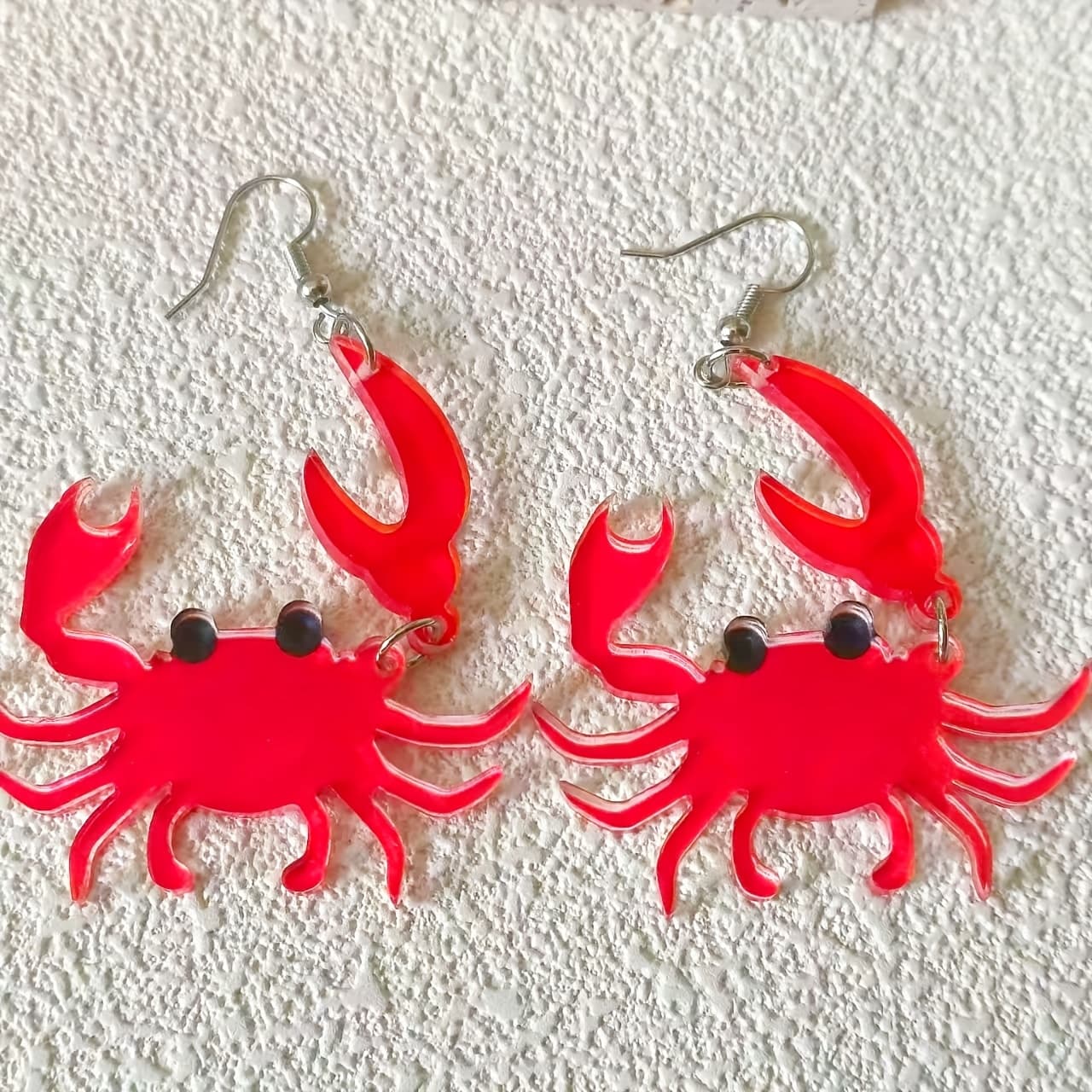 TEMU 2d Flat, A Pair Of 2d Acrylic Earrings For Women, Transparent Red, Funny , Crab, Cute And Cute Animal Earrings